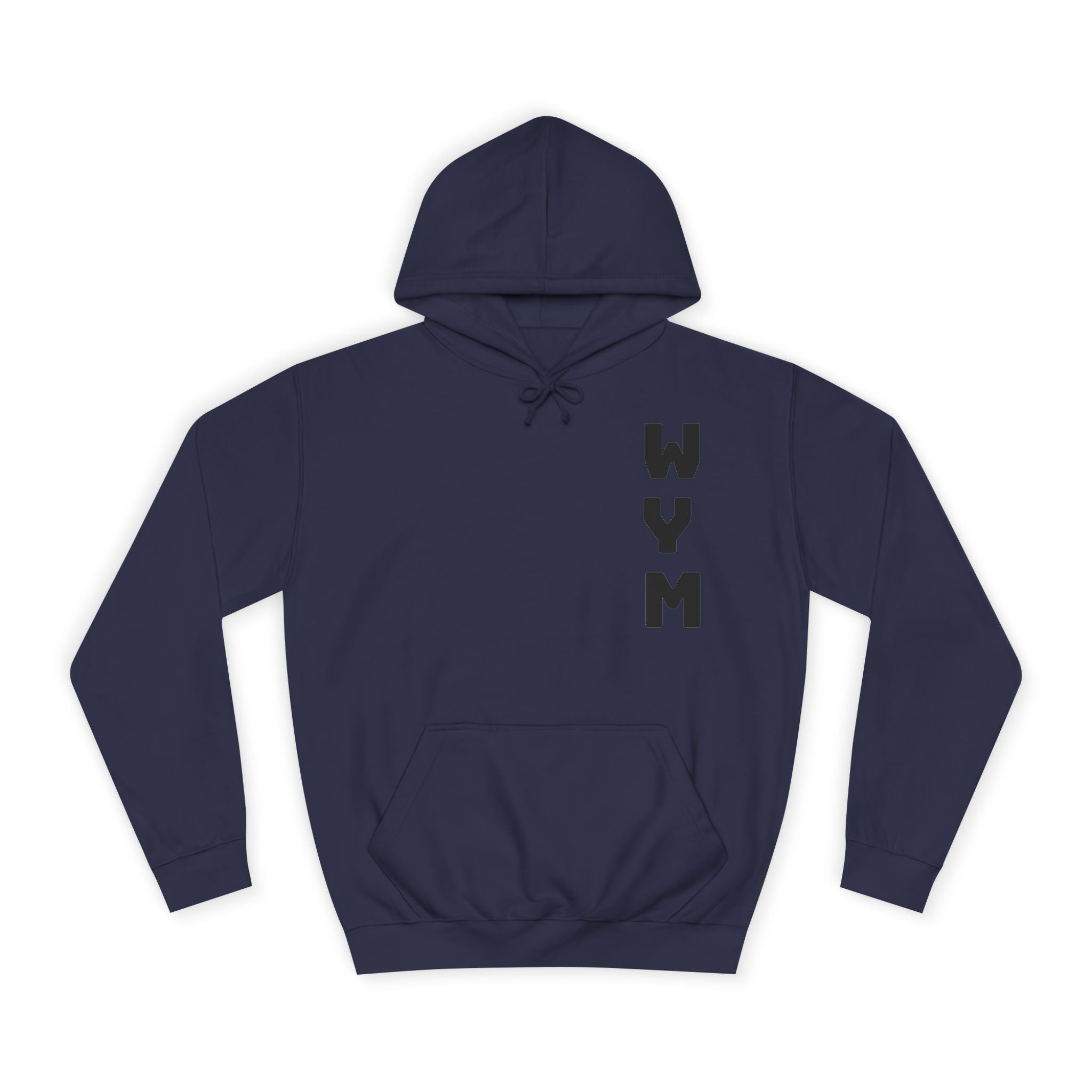 WYM Vertical Letter Hoodie — Minimal College-Style Pullover