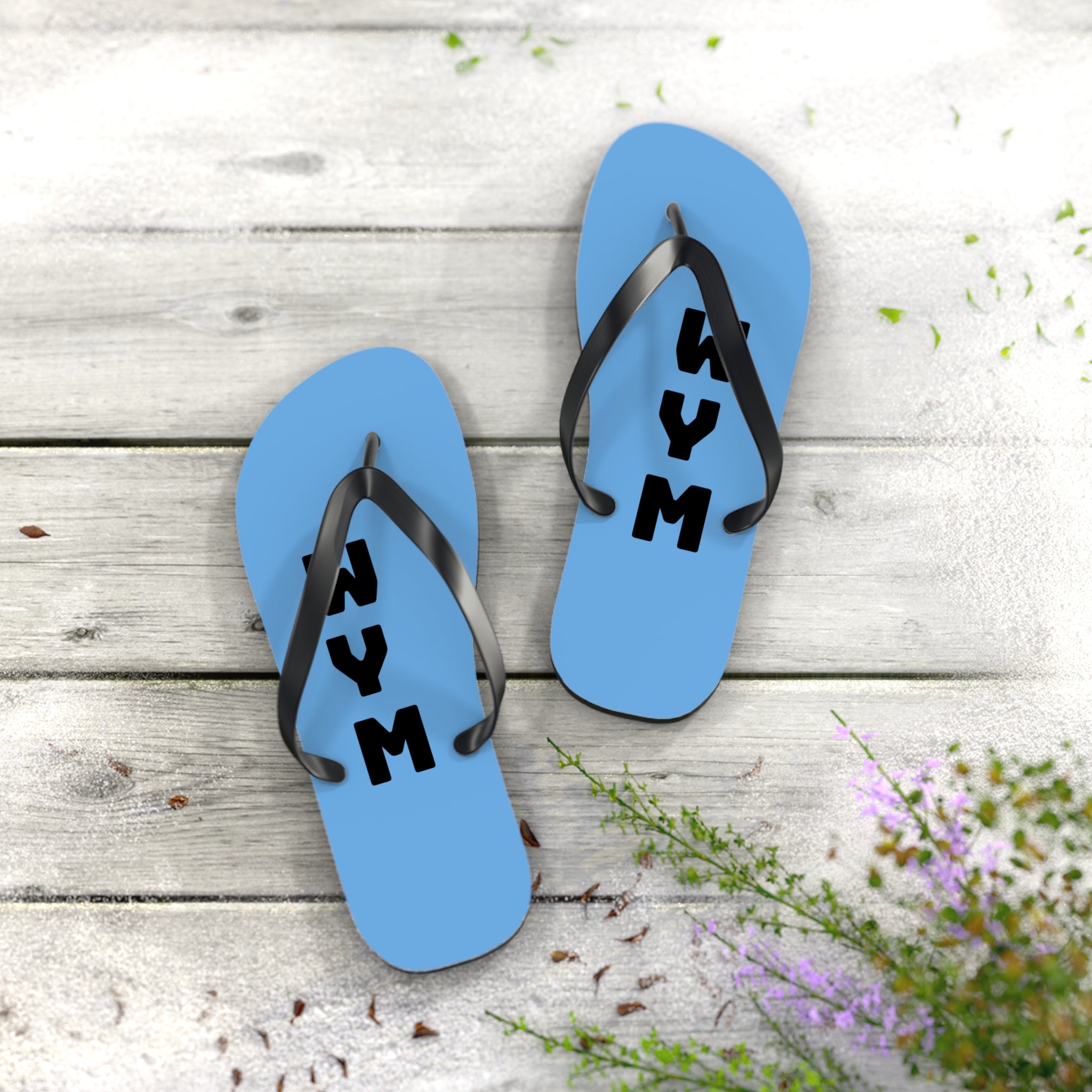 NYM Blue Flip Flops – Lightweight Beach Sandals with Vertical Logo
