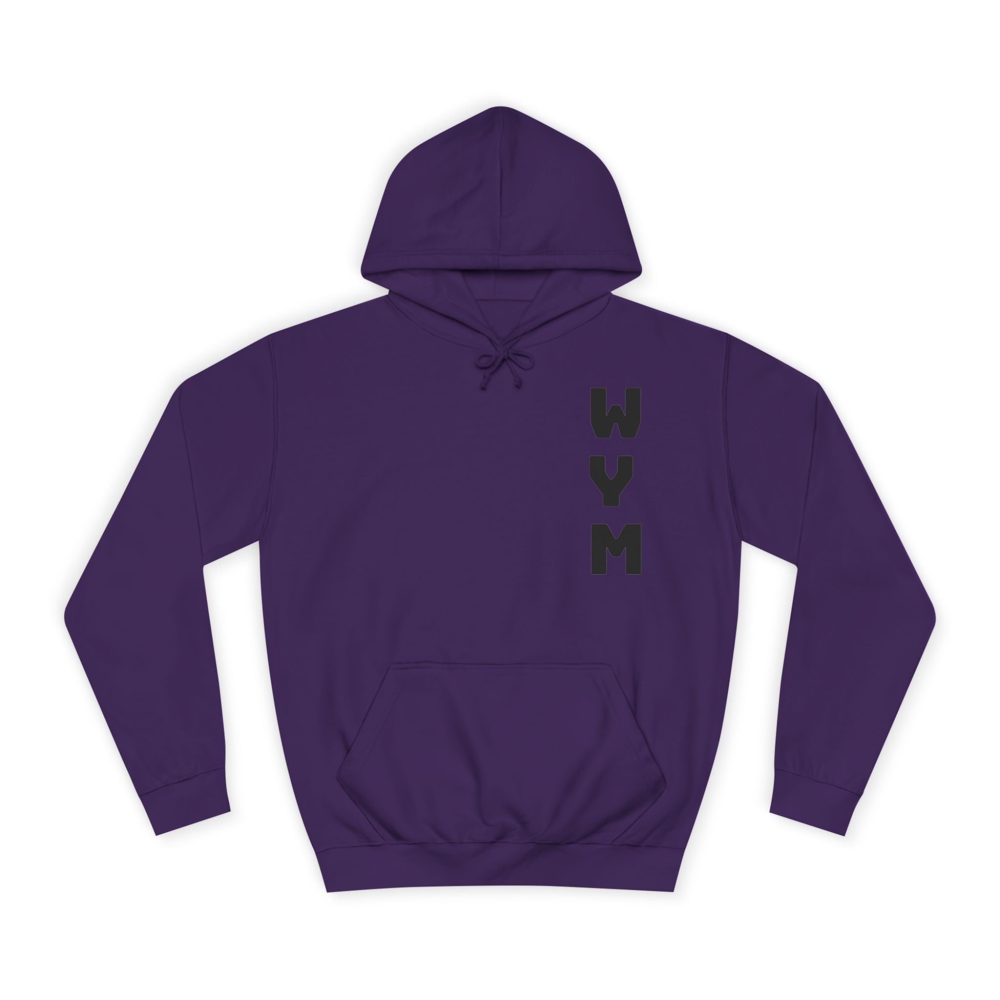 WYM Vertical Letter Hoodie — Minimal College-Style Pullover