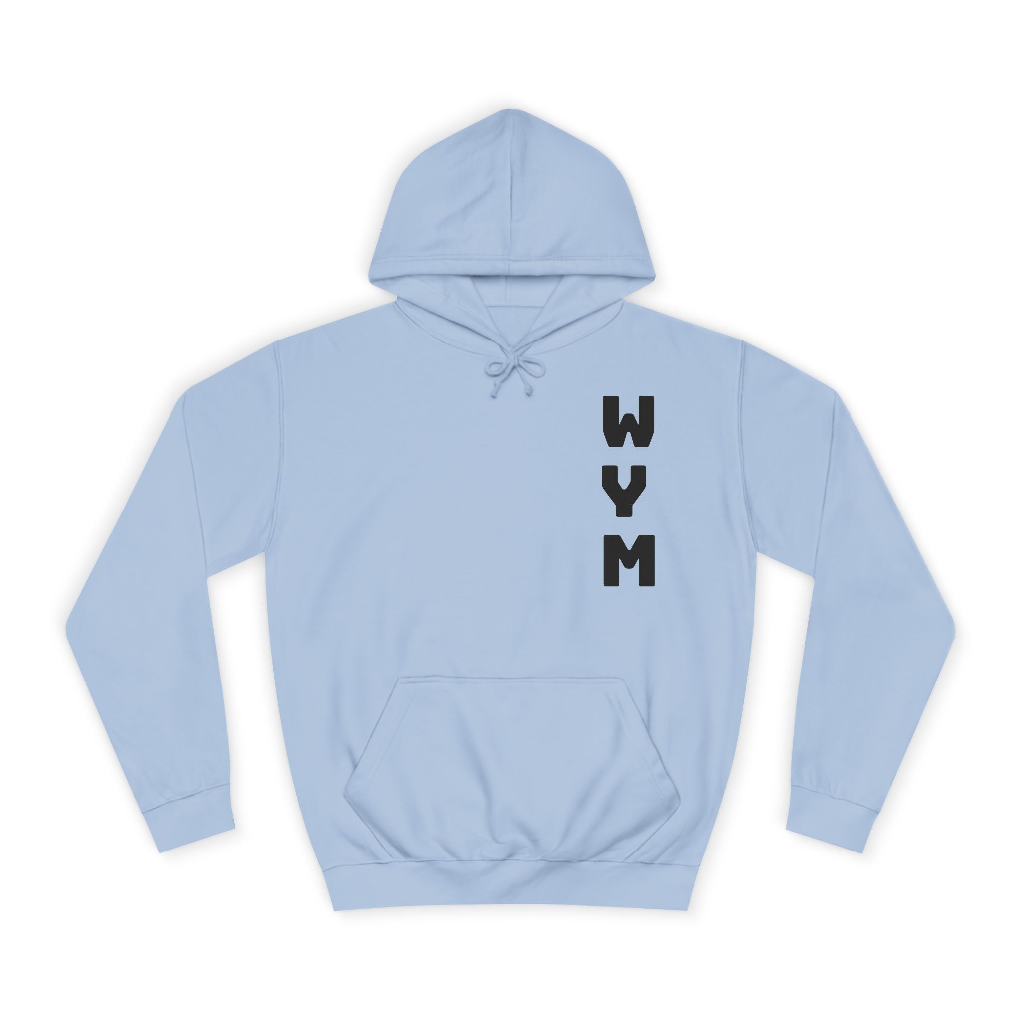 WYM Vertical Letter Hoodie — Minimal College-Style Pullover