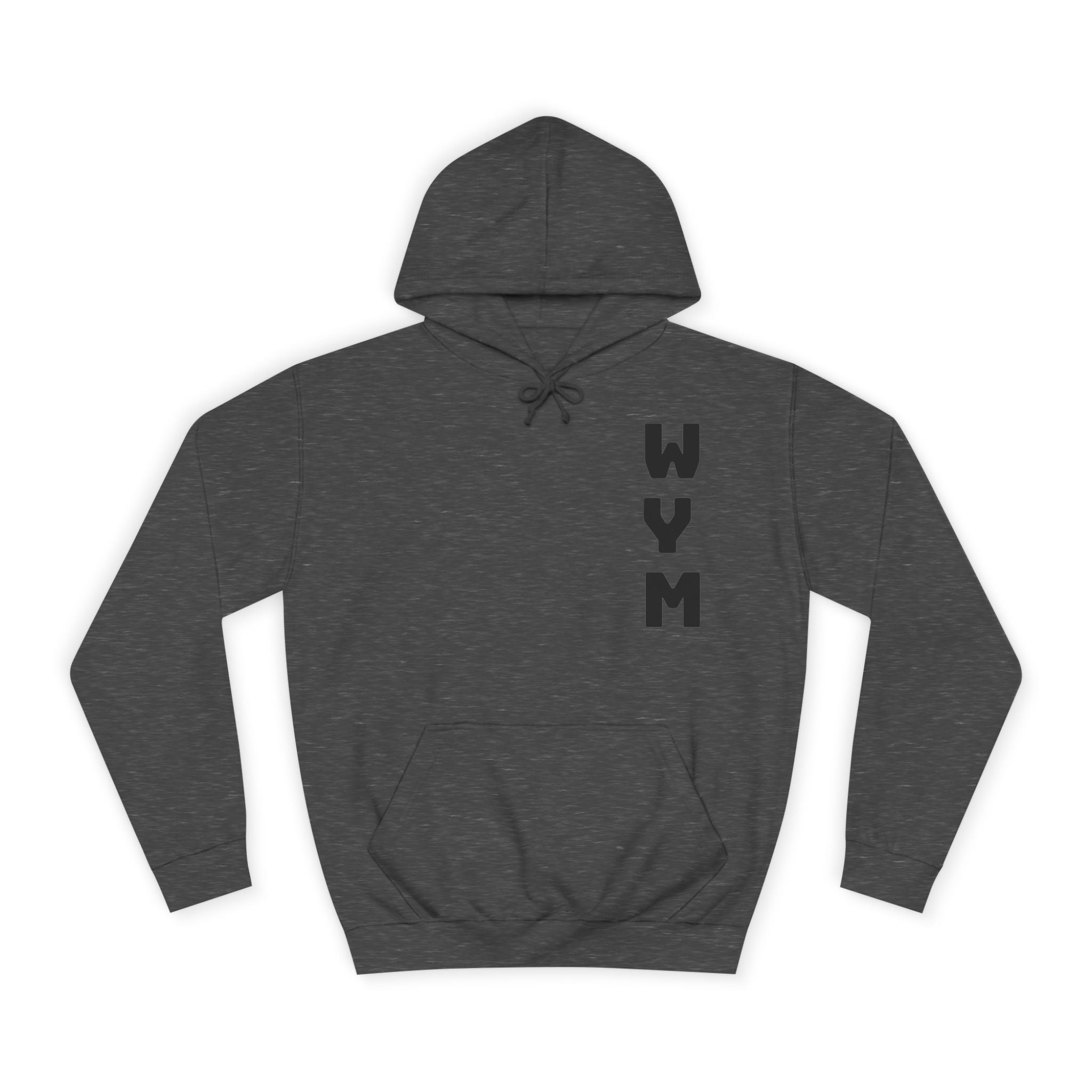 WYM Vertical Letter Hoodie — Minimal College-Style Pullover