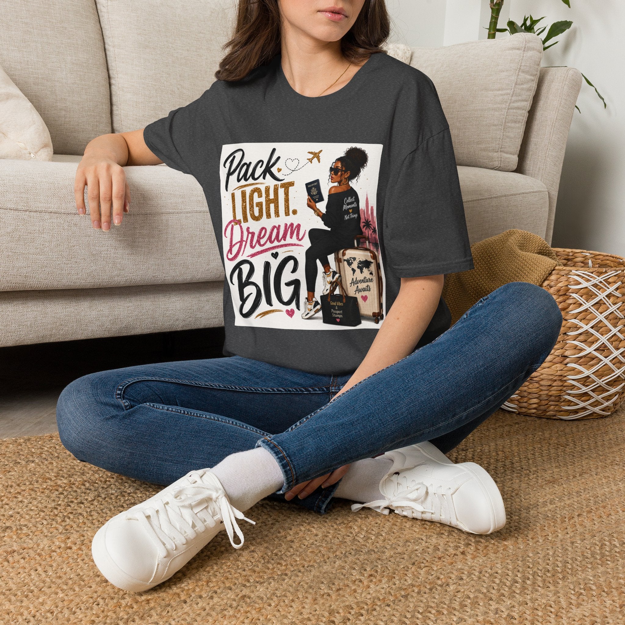 Pack Light Dream Big Travel T-Shirt — Inspirational Vacation Tee for Women