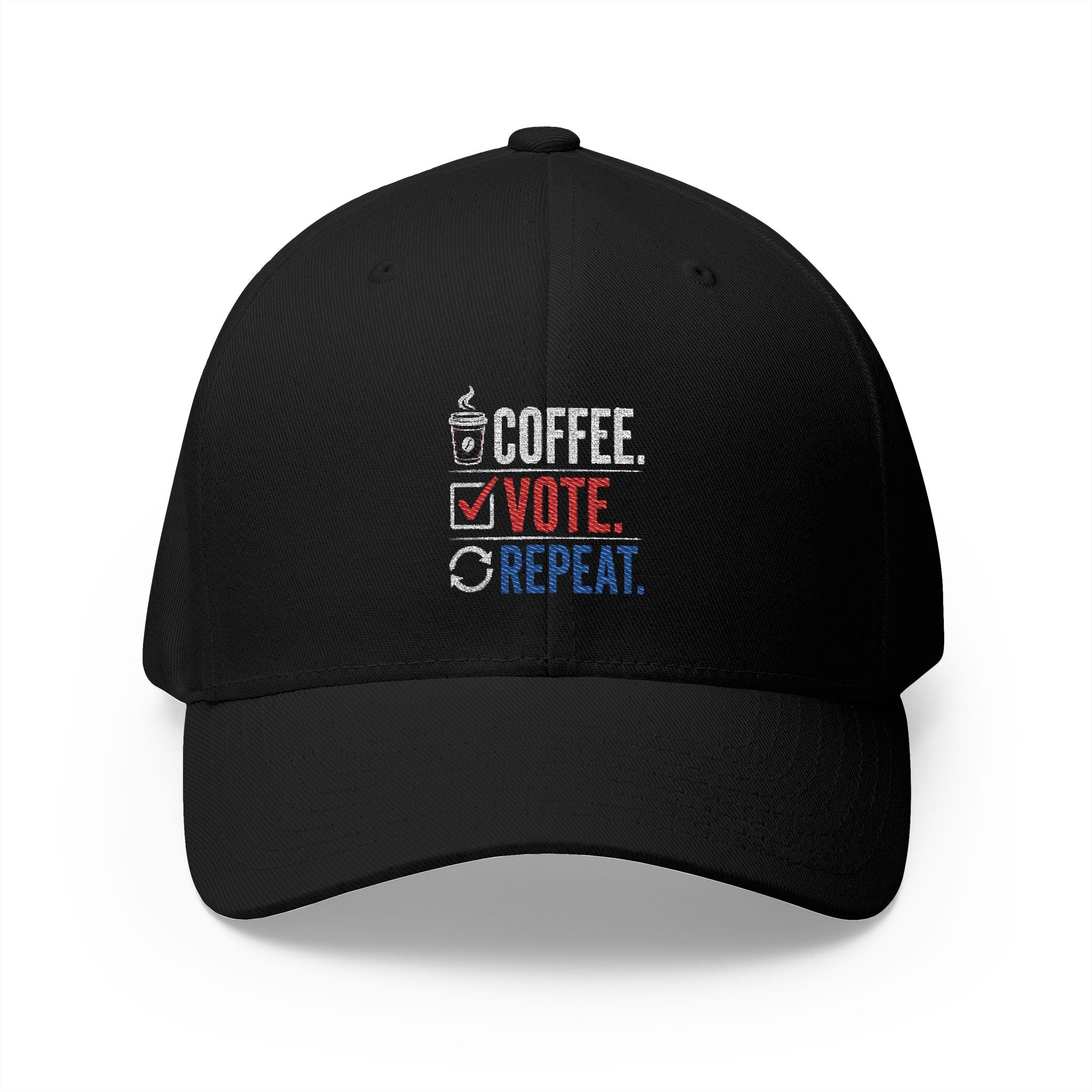 Embroidered 'Coffee. Vote. Repeat.' Cap — Political Activism Baseball Hat
