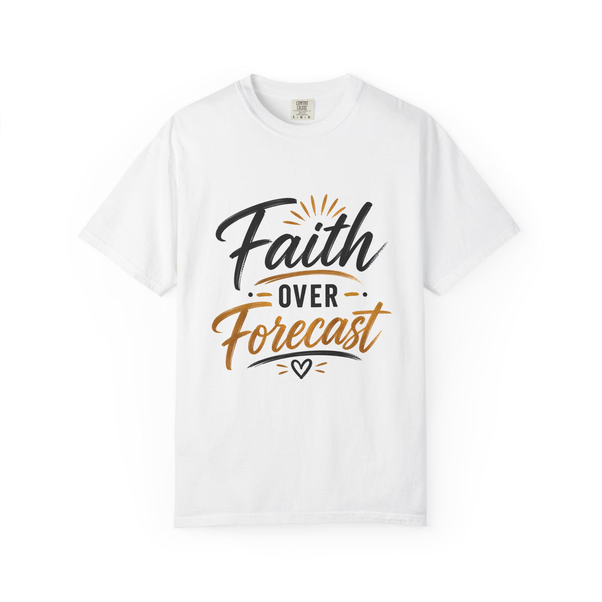 Faith Over Forecast T-Shirt — Inspirational Christian Tee with Script Design
