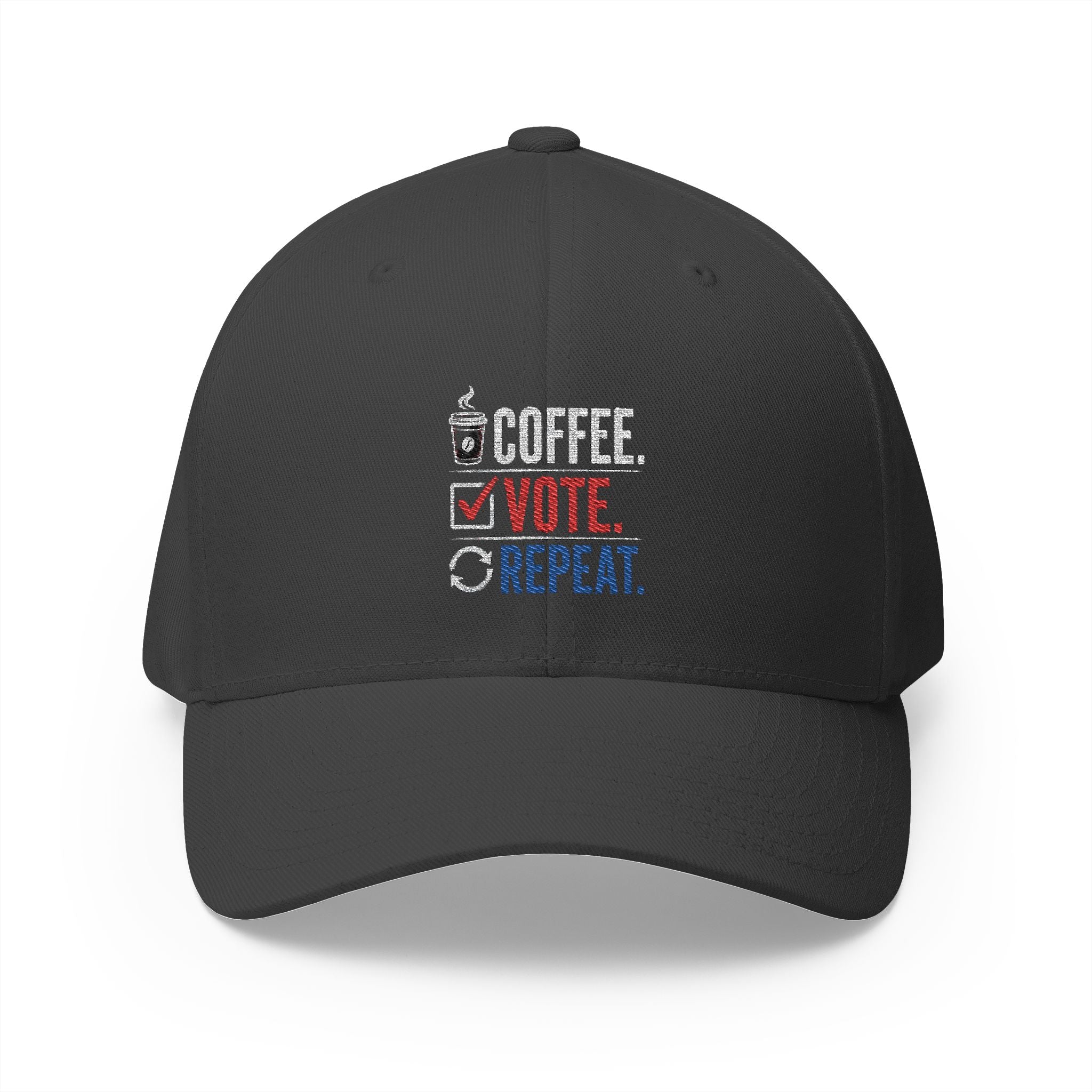 Embroidered 'Coffee. Vote. Repeat.' Cap — Political Activism Baseball Hat