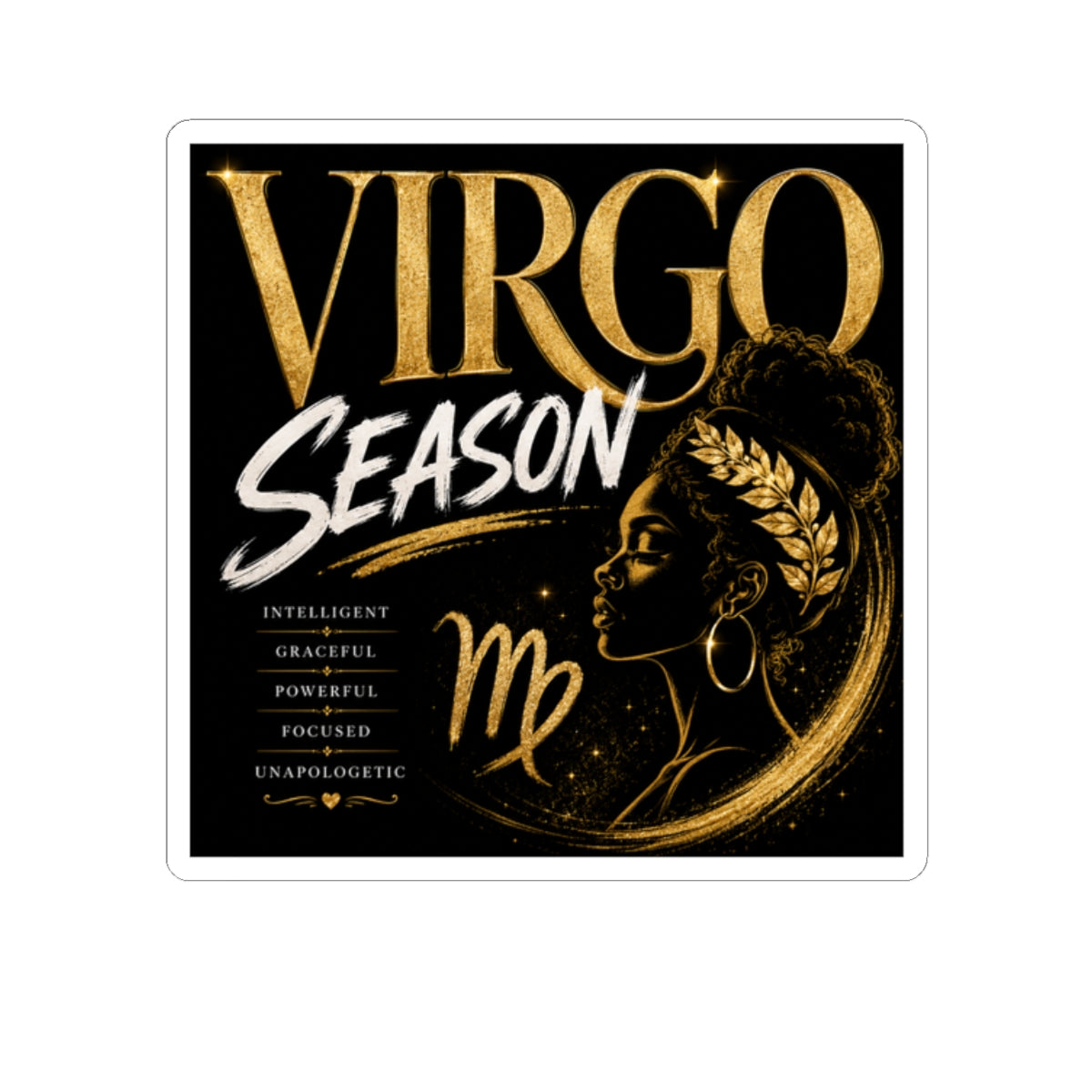 Virgo Season Kiss-Cut Sticker — Gold Zodiac Virgo Design