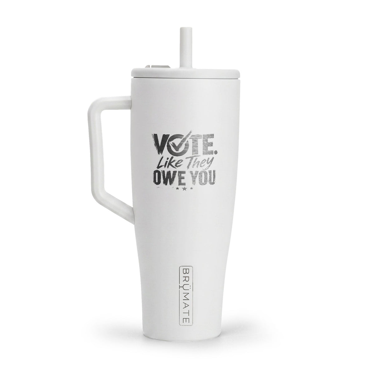 40oz Engraved Insulated Tumbler — "Vote Like They Owe You" Travel Mug with Handle & Lid
