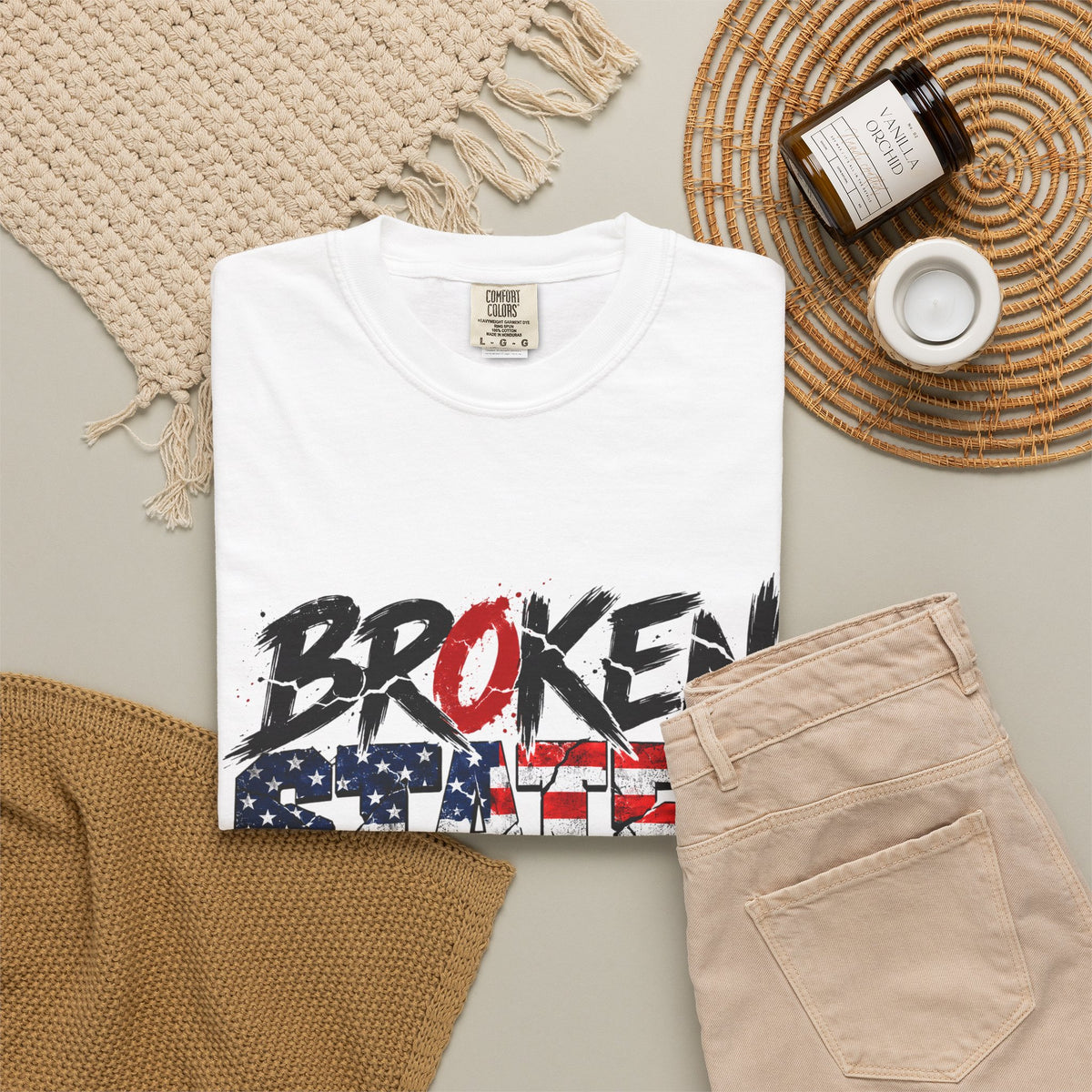 Broken States of America Graphic T-Shirt — Patriotic Distressed Flag Tee