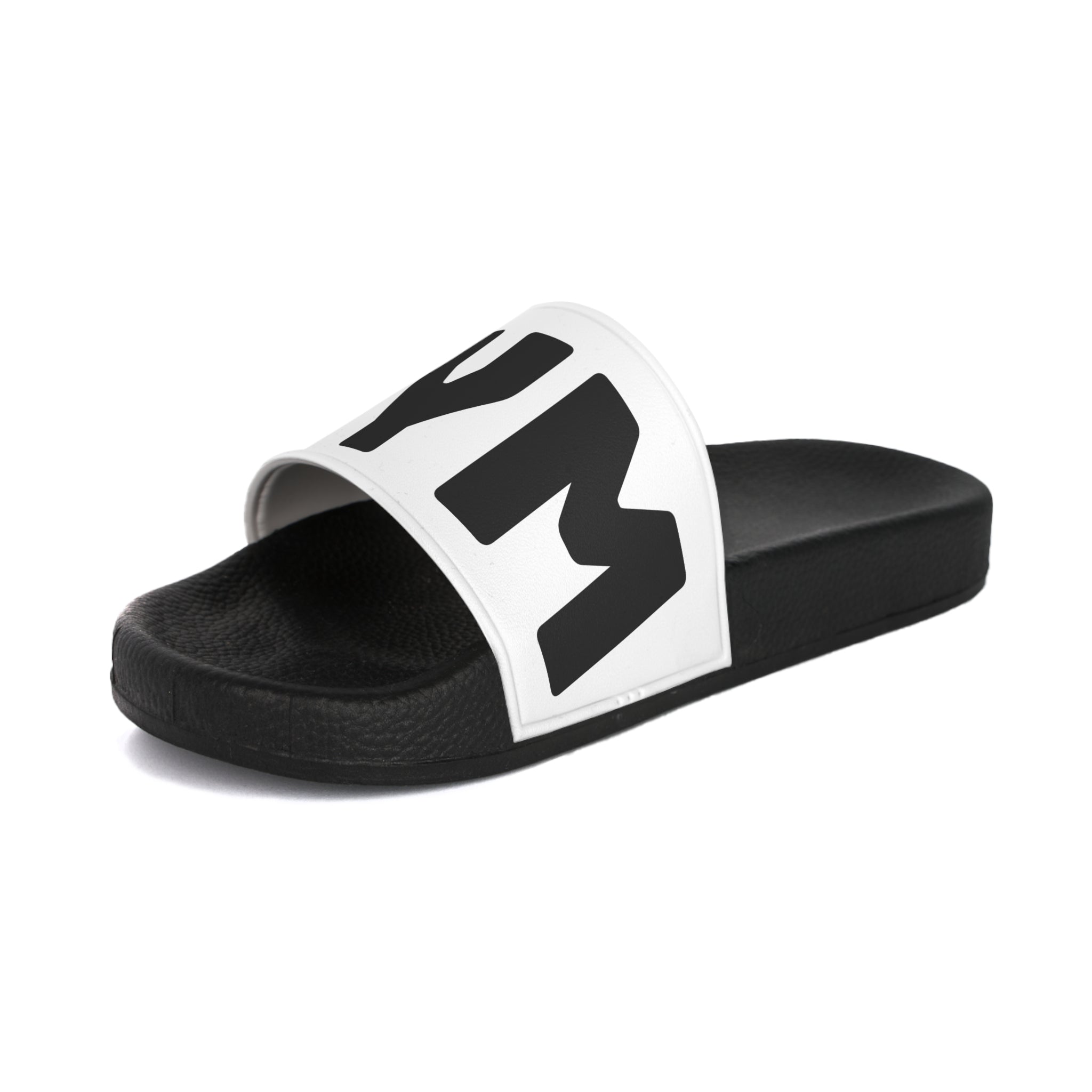 WAM Bold Logo Men’s Slide Sandals — Black & White Casual Pool Slides