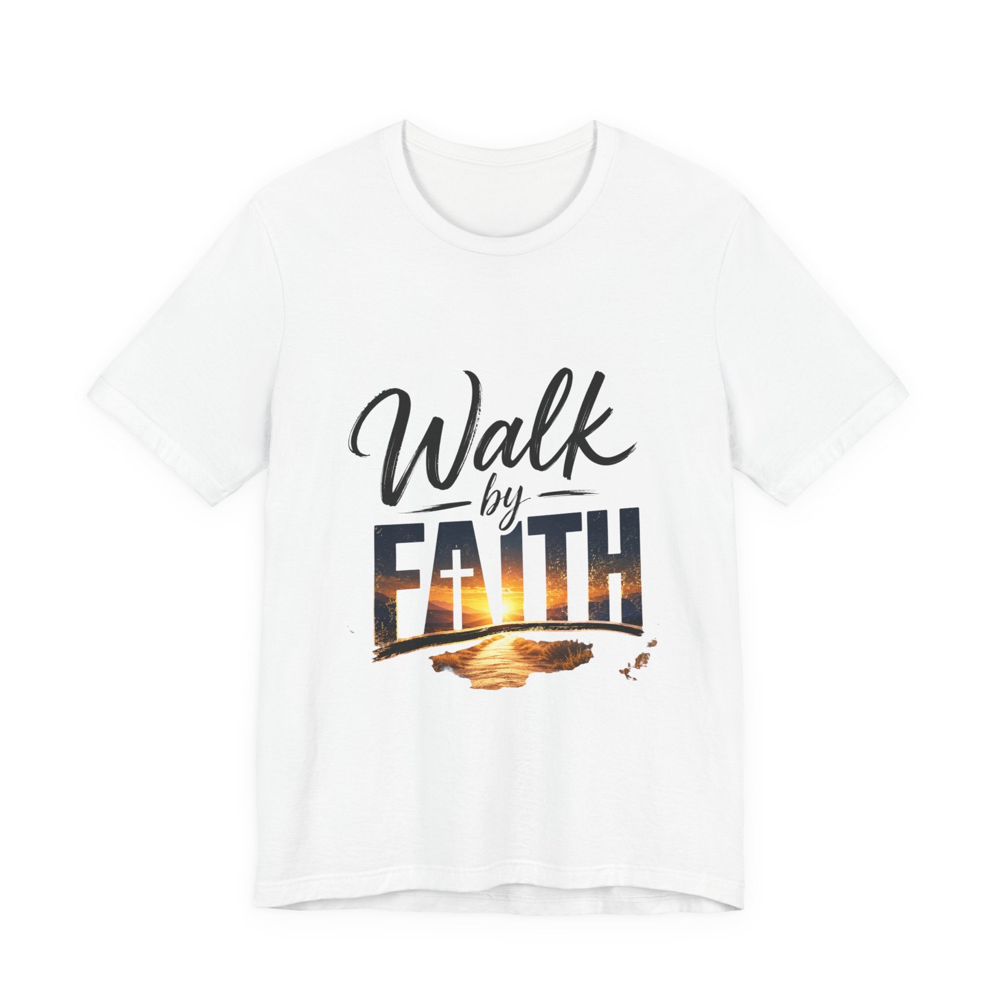 Wear Your Moment Women's Graphic T-Shirt – Walk by Faith Sunset Cross, Garment-Dyed, Sizes S–4XL