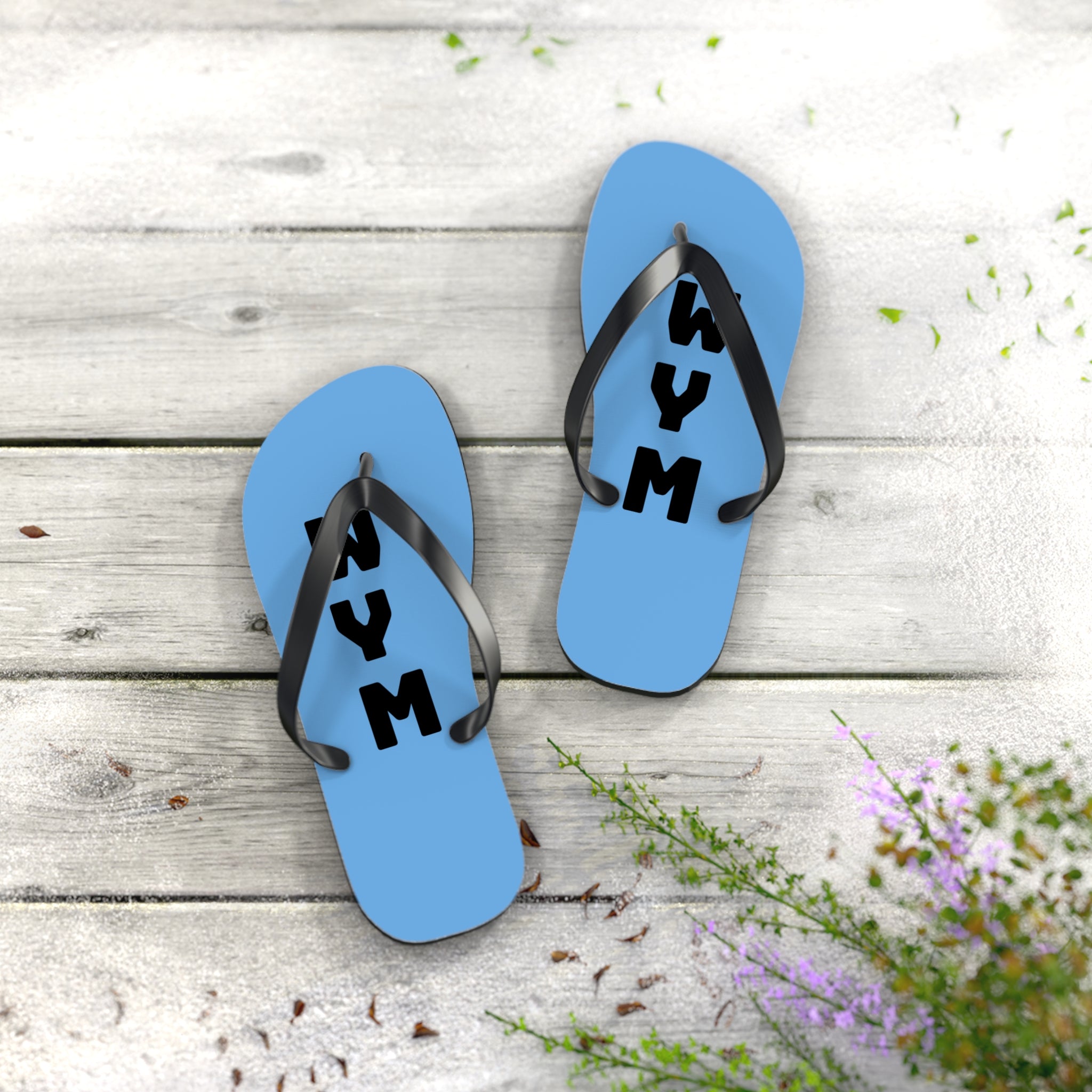 NYM Blue Flip Flops – Lightweight Beach Sandals with Vertical Logo