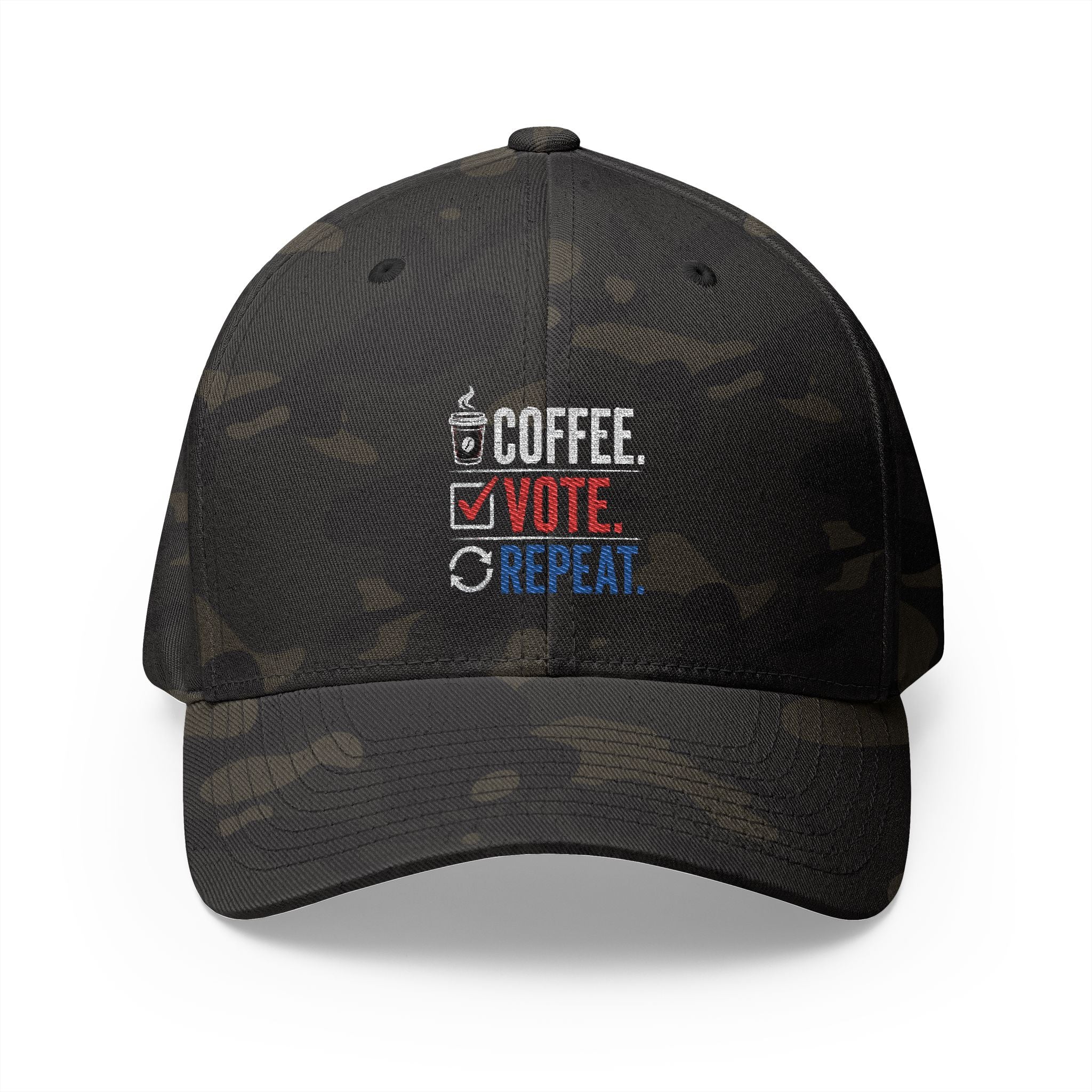 Embroidered 'Coffee. Vote. Repeat.' Cap — Political Activism Baseball Hat