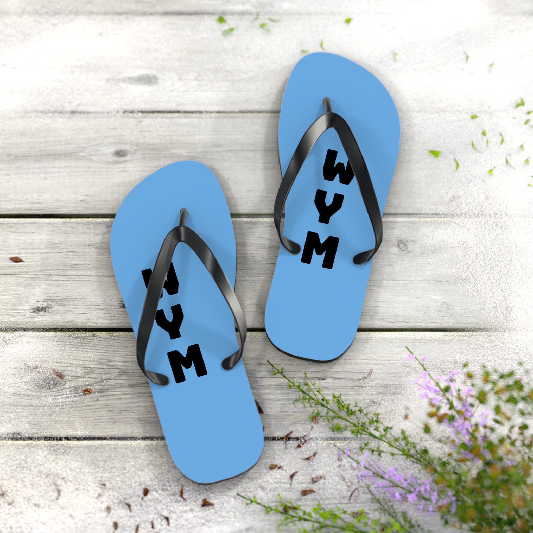 NYM Blue Flip Flops – Lightweight Beach Sandals with Vertical Logo