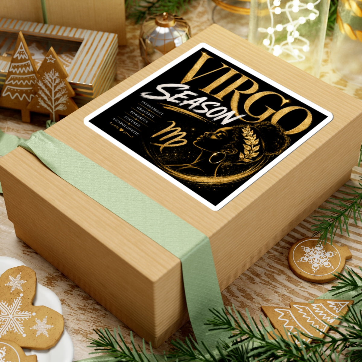 Virgo Season Kiss-Cut Sticker — Gold Zodiac Virgo Design