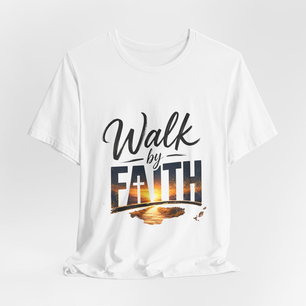 Wear Your Moment Women's Graphic T-Shirt – Walk by Faith Sunset Cross, Garment-Dyed, Sizes S–4XL