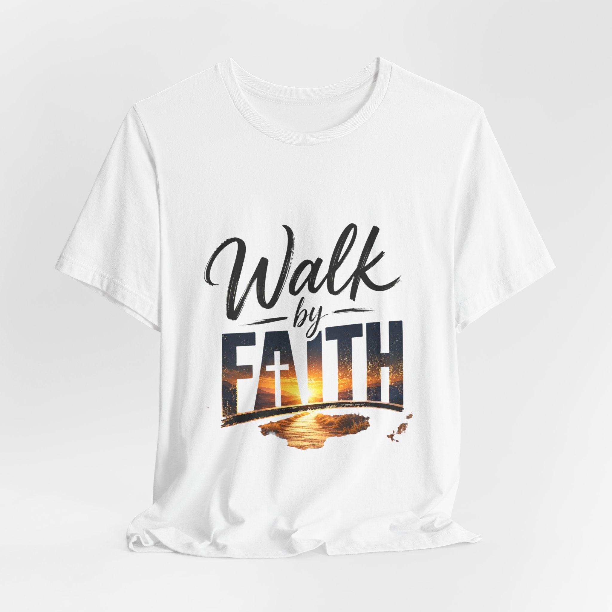 Wear Your Moment Women's Graphic T-Shirt – Walk by Faith Sunset Cross, Garment-Dyed, Sizes S–4XL