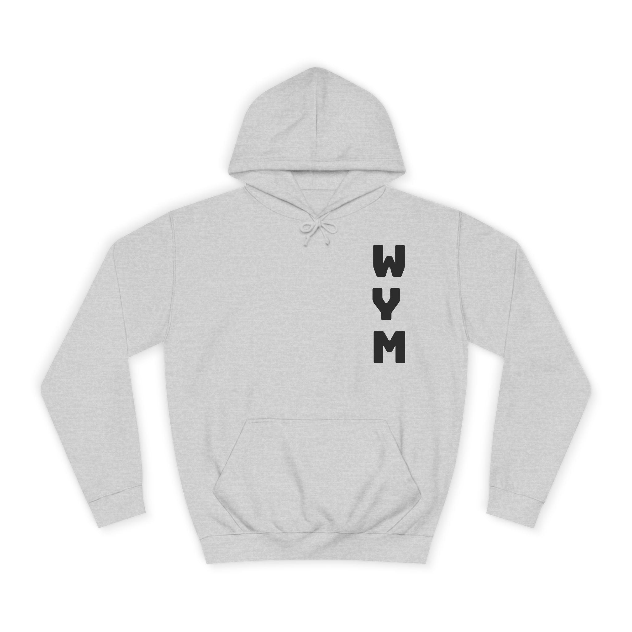 WYM Vertical Letter Hoodie — Minimal College-Style Pullover
